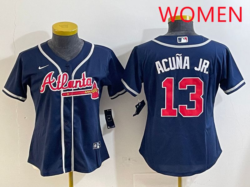 Women Atlanta Braves 13 Acuna jr Blue Game 2025 Nike MLB Jersey style 2